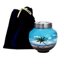 HLC Blue Palm Tree Cremation Urn – Handcrafted Aluminum Memorial Urn
