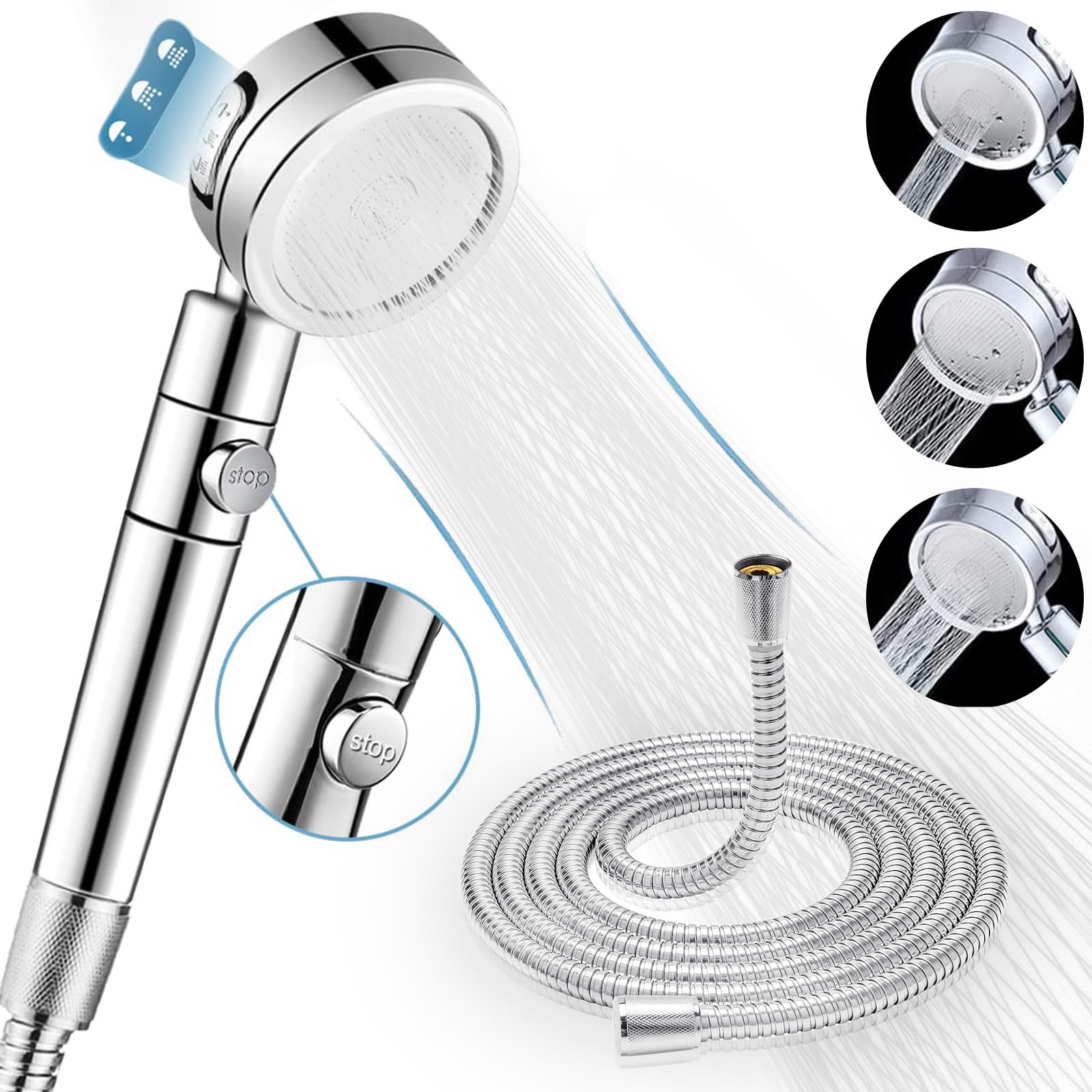High Pressure Handheld Shower Head | 3 Modes & 2m Hose