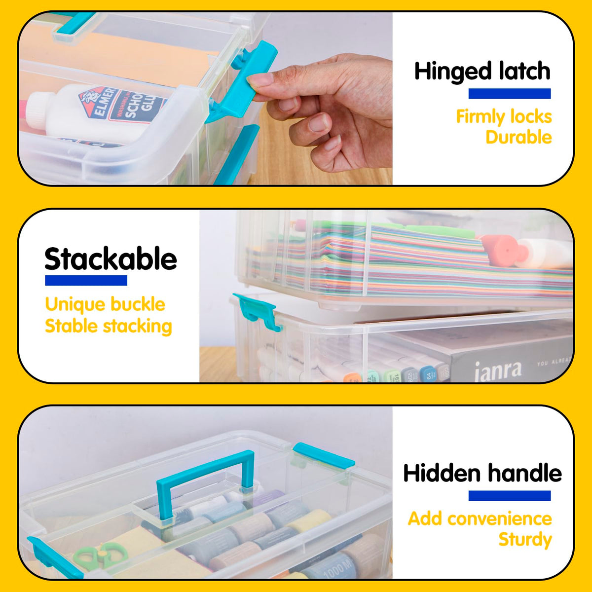Creahaus 2 Layer Plastic Storage Containers with Lids, Multipurpose Clear Stack & Carry Box - image 3