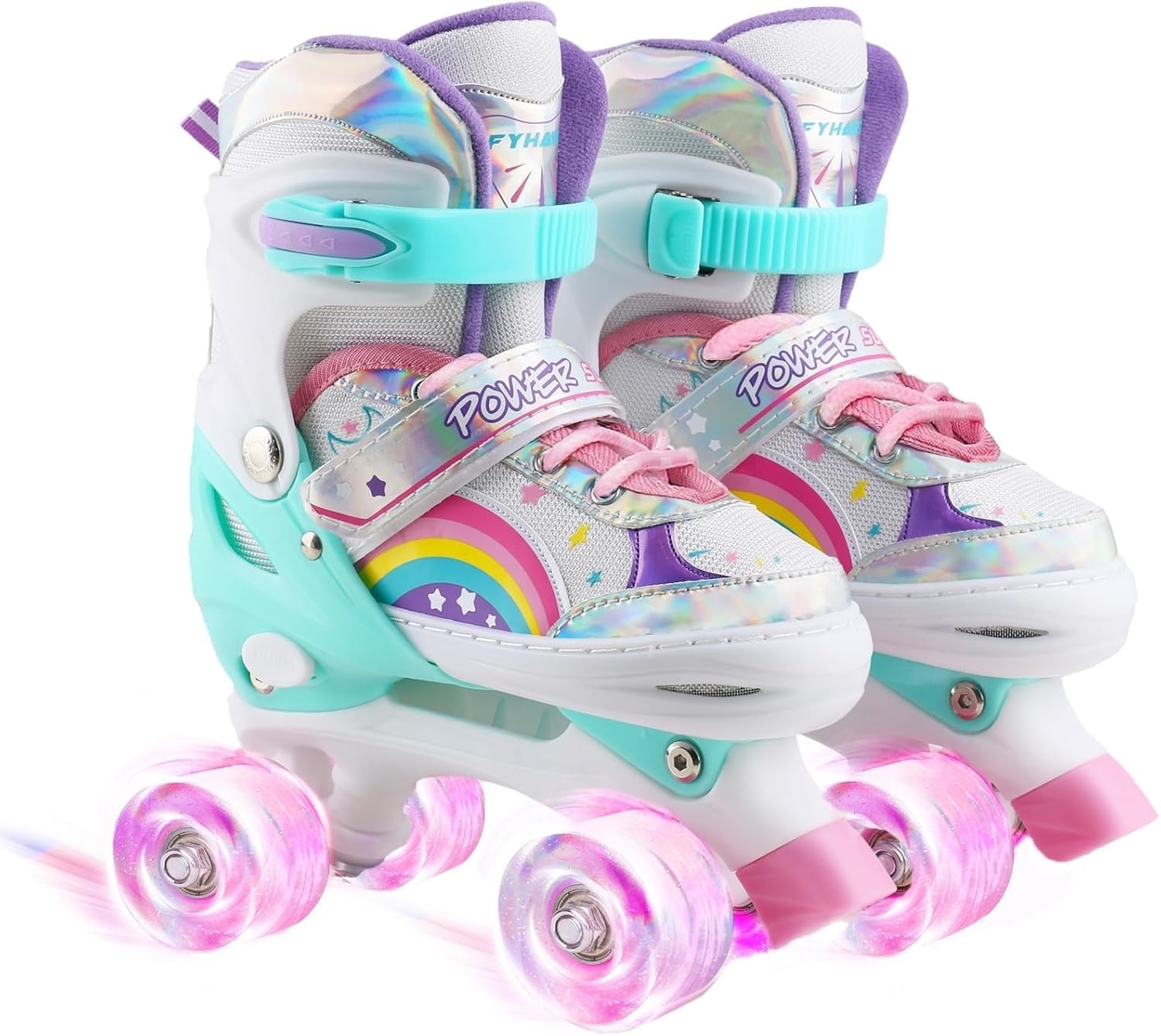Jolof Store Kids Roller Skates – Adjustable Rainbow Light Up Skates for Girls
