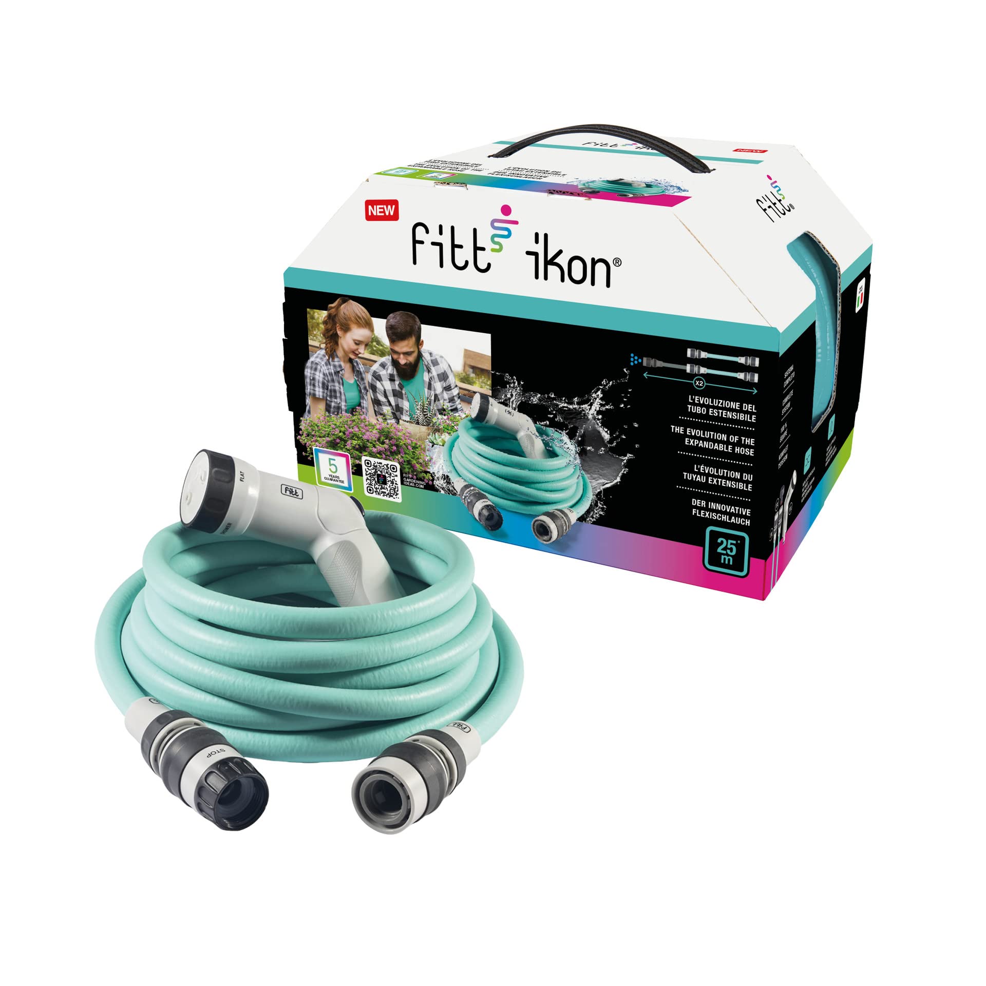 FITT IKON 25m Extendable Garden Water Hose with Multi-Jet Gun | Aquamarine