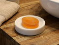 KLEO Natural Stone Soap Dish – Handcrafted Round Draining Soap Holder