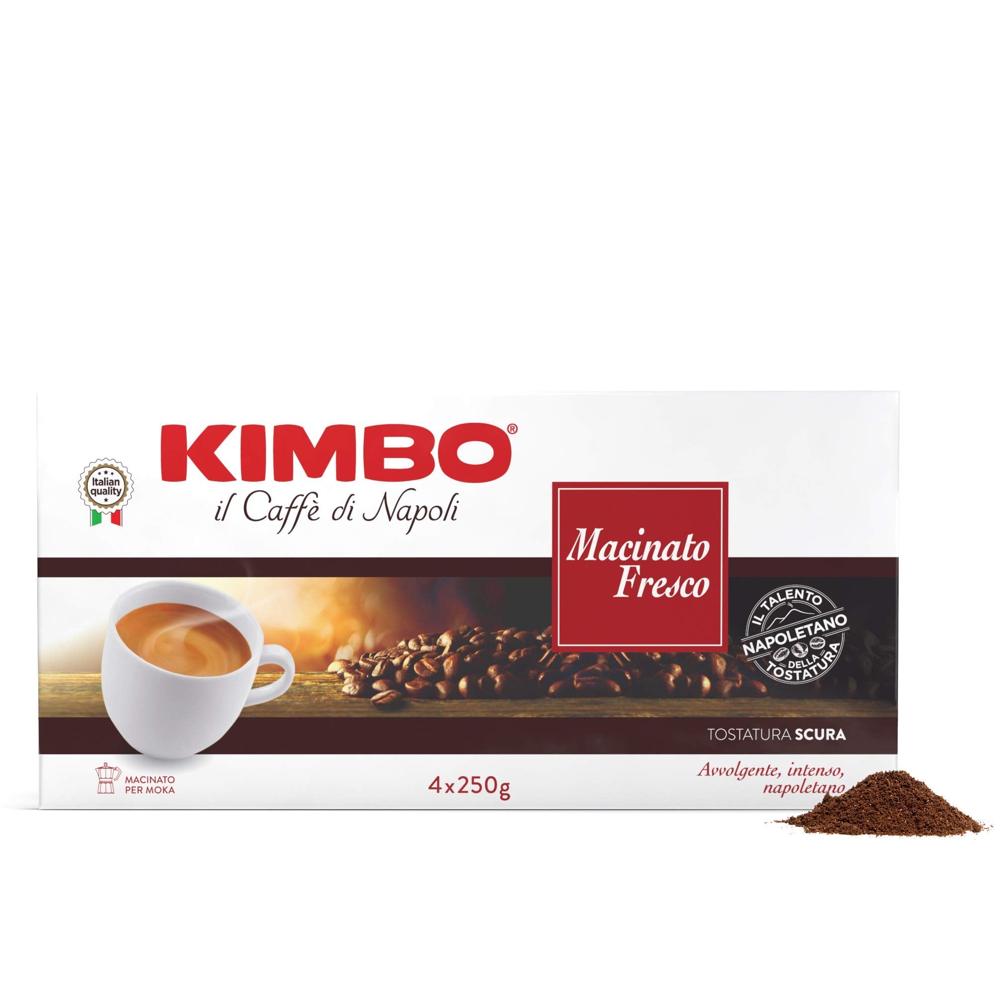 Kimbo Macinato Fresco Ground Coffee – Neapolitan Roast, 4 x 250g
