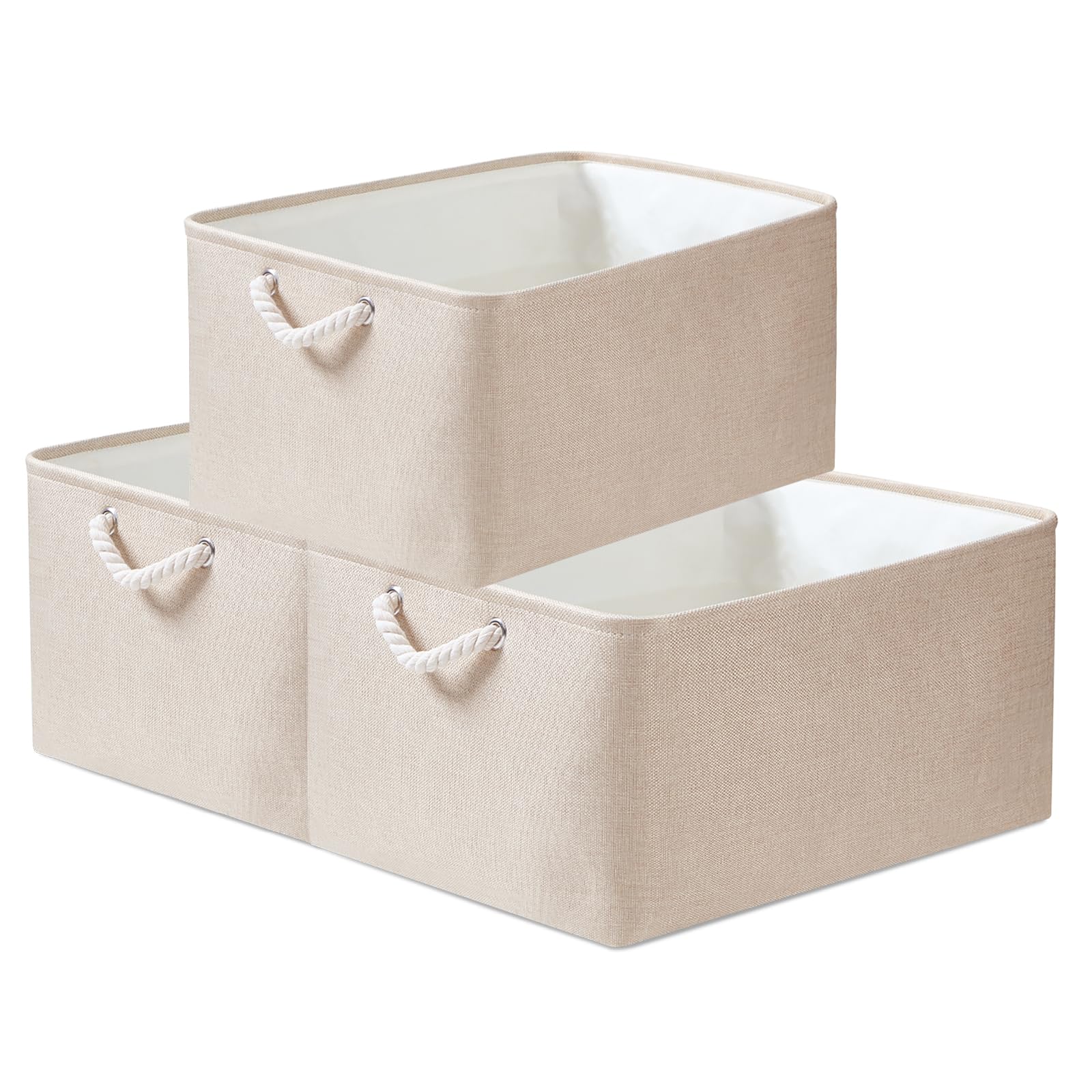 Mangata Fabric Storage Baskets | Collapsible Shelf Bins, 3 Pack, Khaki