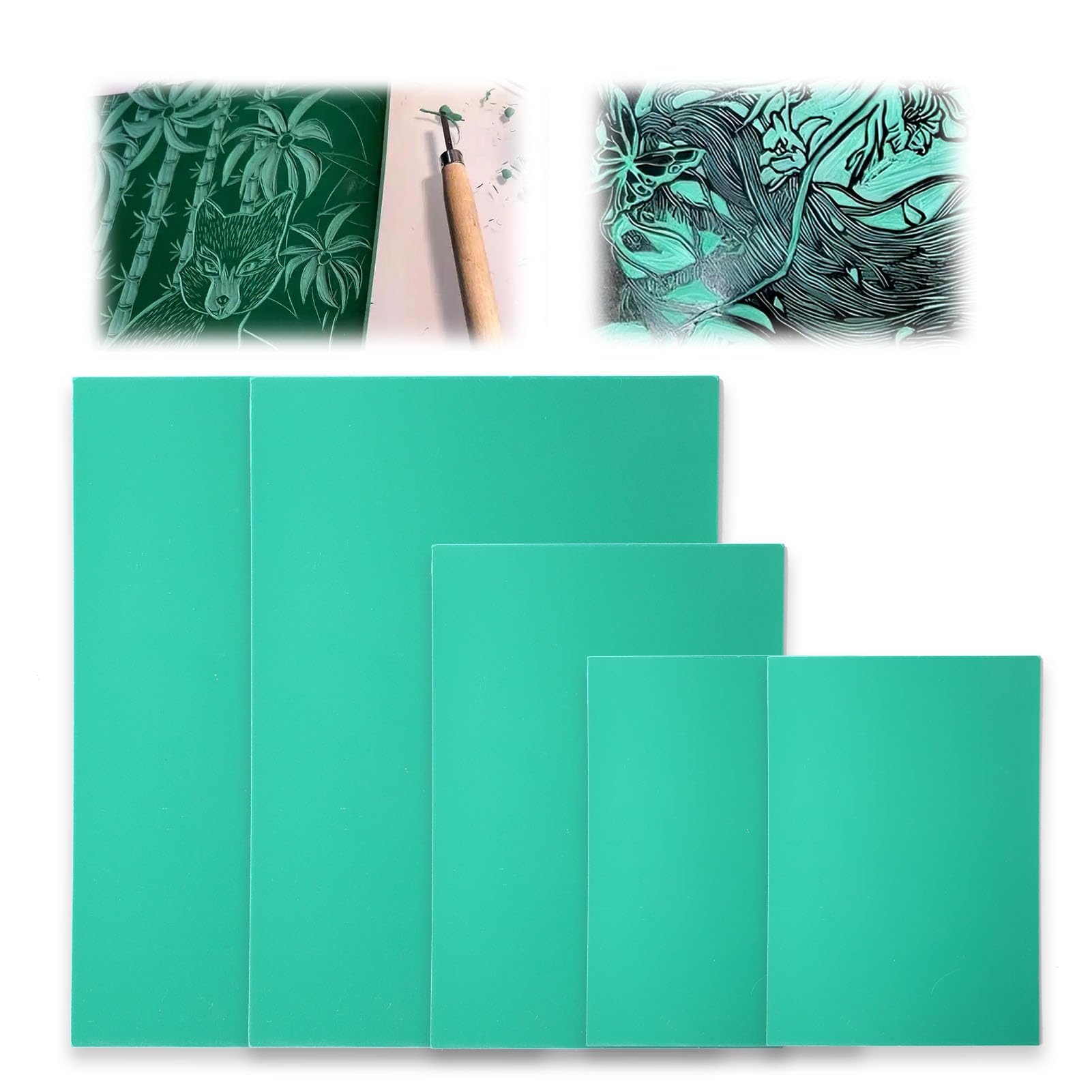 Soft Rubber Lino Printing Sheets - 5 Pack A4 A5 A6 Green PVC