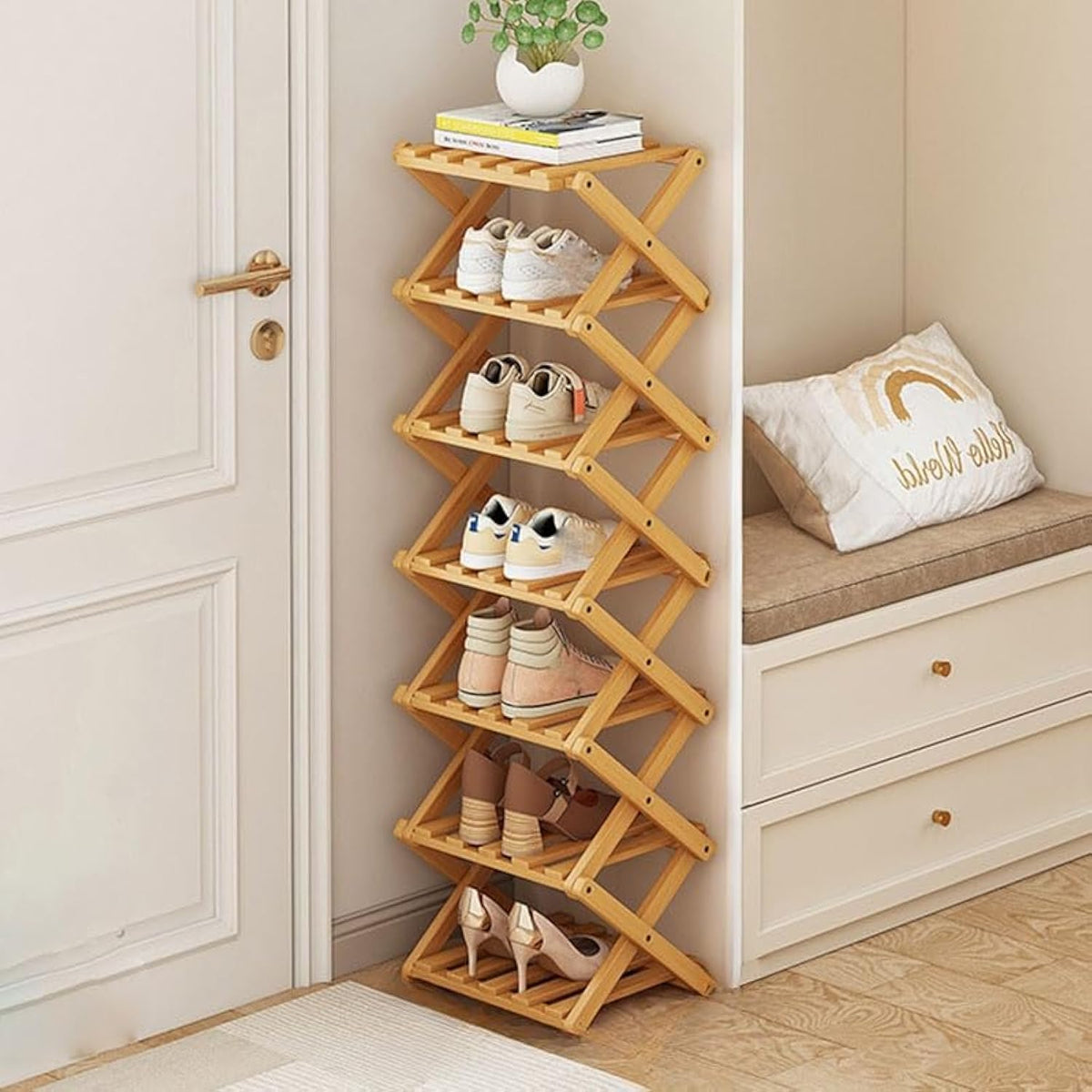 Kiss Me Bamboo 8-Tier Vertical Narrow Folding Shoe Rack - image 1