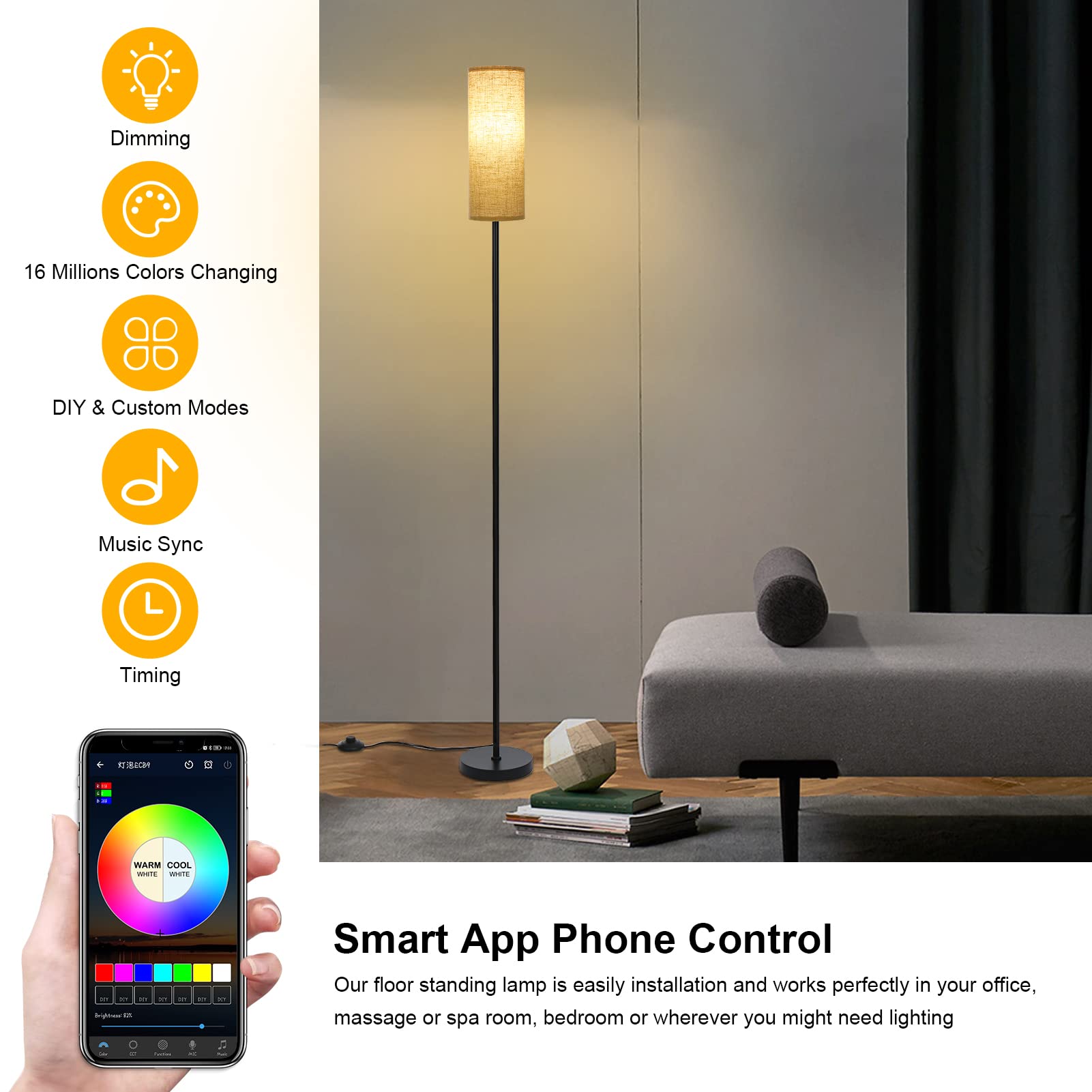 Neoglint Smart RGB LED Floor Lamp | App & Remote Control Dimmable Tall Lamp