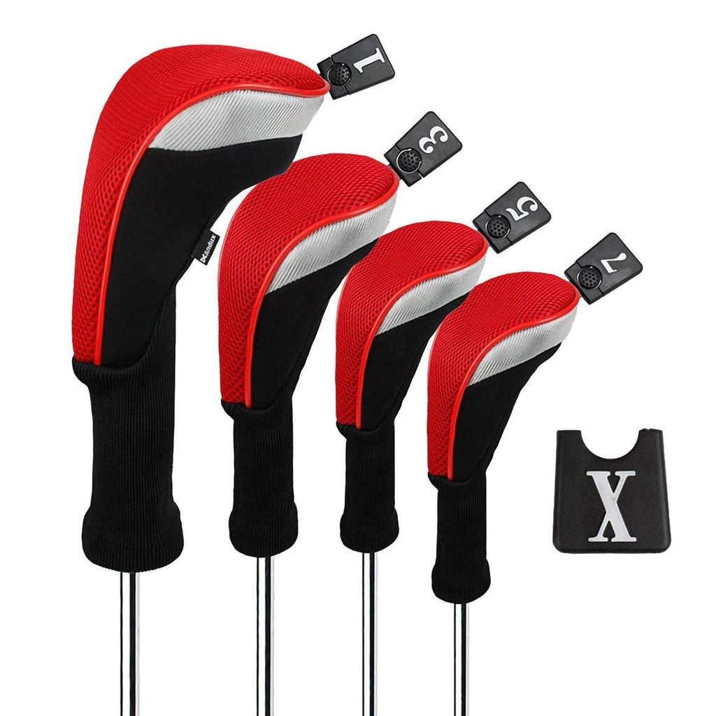Andux Golf Wood Club Head Covers - 4pcs Set for 460cc Driver - Red