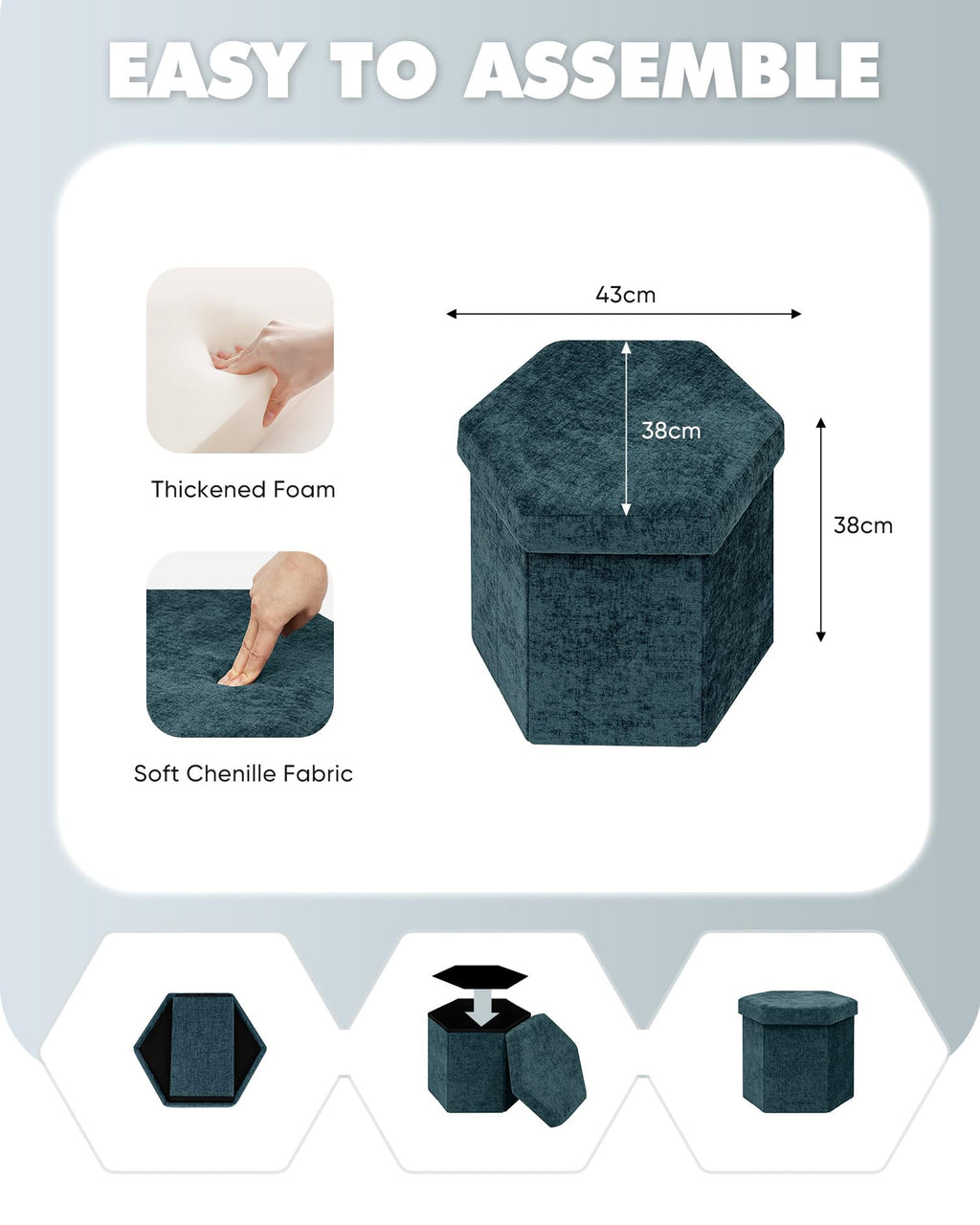 Bonlife Folding Storage Ottoman Hexagonal, Footrest with Toy Ches Box, 43cm - image 2