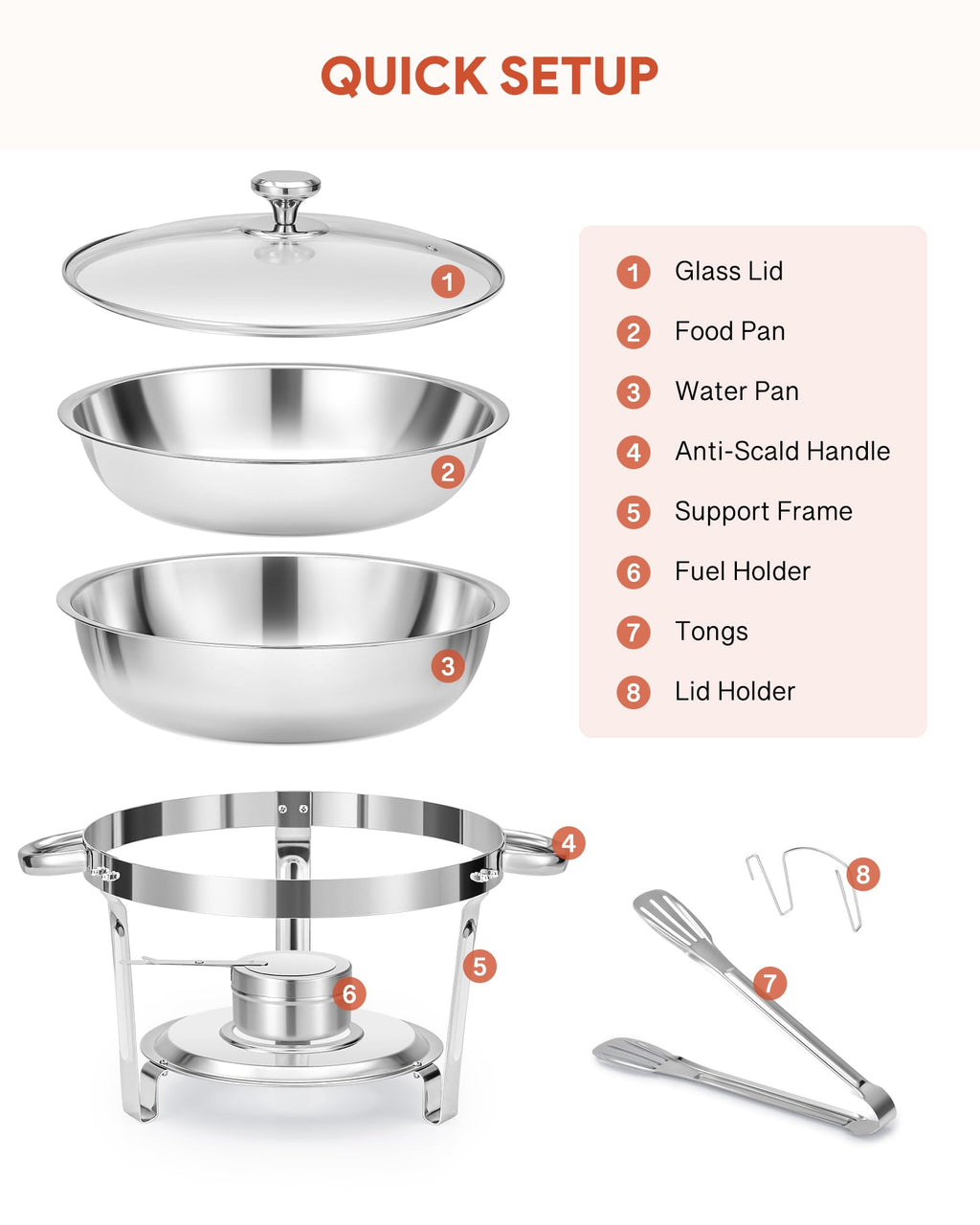 WILPREP 2-Pack Round Chafing Dish Buffet Set | 4.5L Stainless Steel Chafers