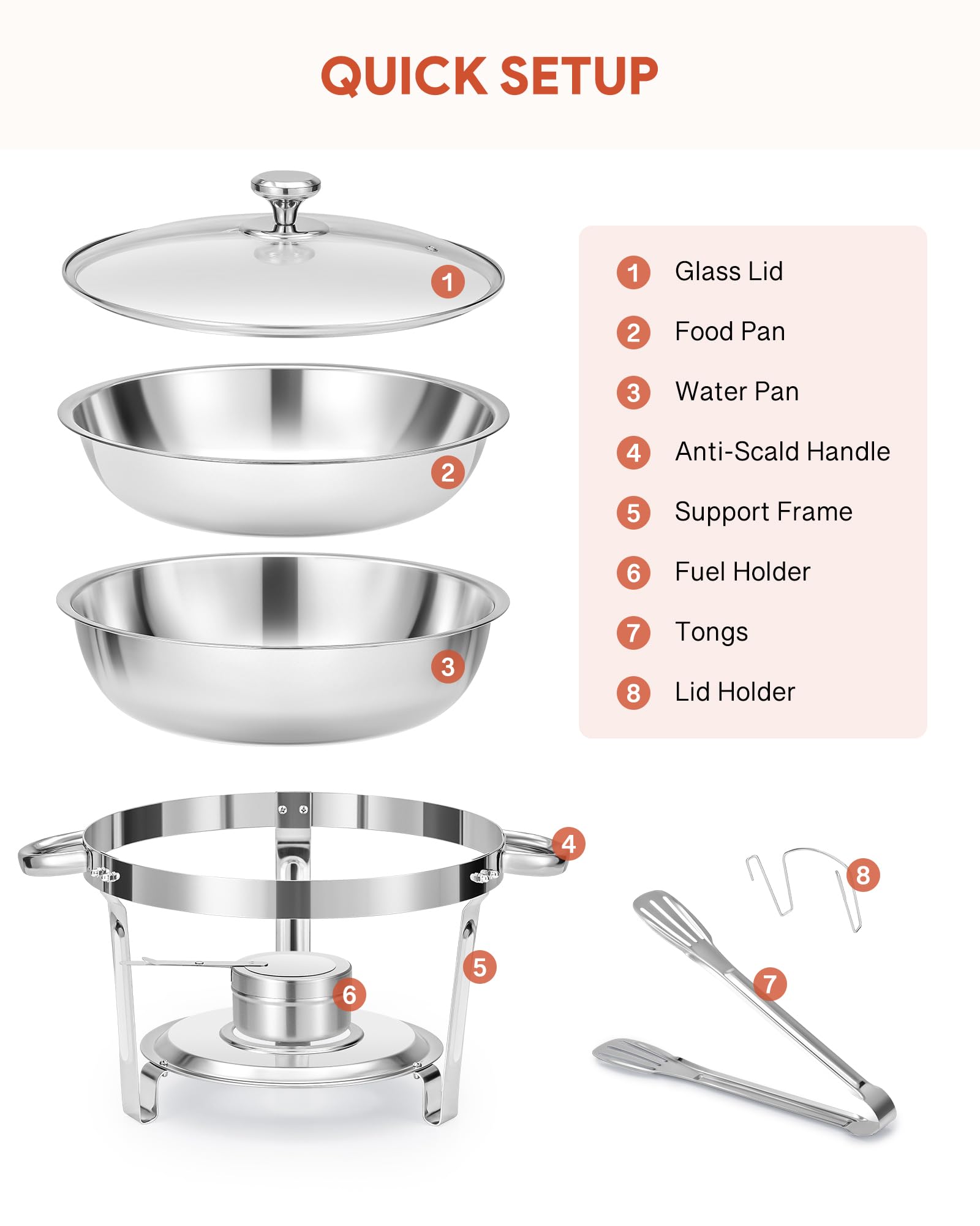 WILPREP 2-Pack Round Chafing Dish Buffet Set | 4.5L Stainless Steel Chafers