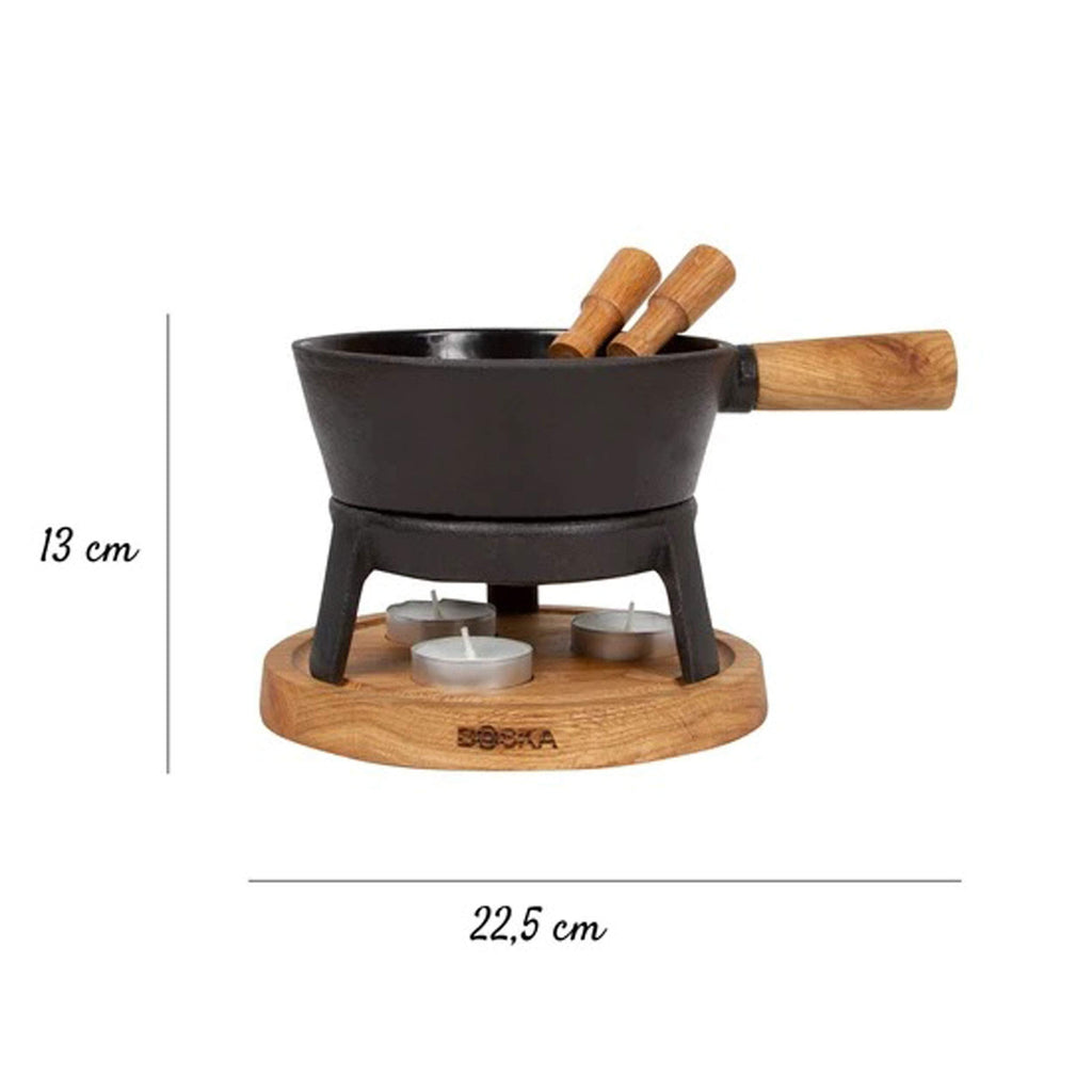Boska Fondue Set Pro S – Cast Iron Cheese Fondue with Oak Base & Forks