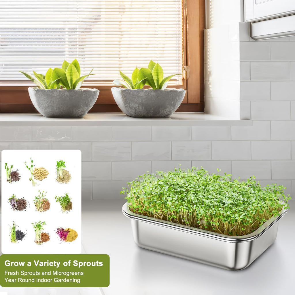 FANHAO 2-Pack Stainless Steel Sprouting Tray Kit for Wheatgrass
