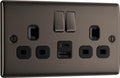 BG Electrical Double Switched Socket with USB A & C - Black Nickel