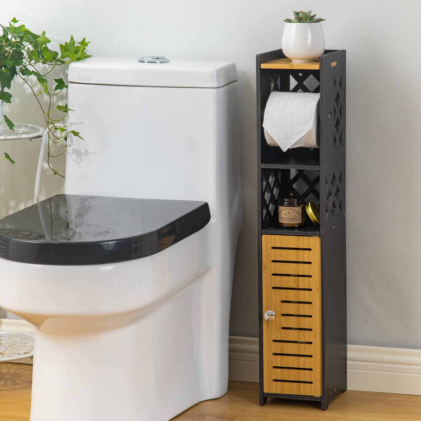 H HUIYKALY Toilet Paper Holder Stand | Slim Waterproof Bathroom Cabinet