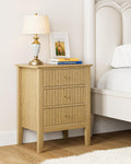 HEYZOEY 3-Drawer Bedside Table – Yellow Oak Wooden Nightstand