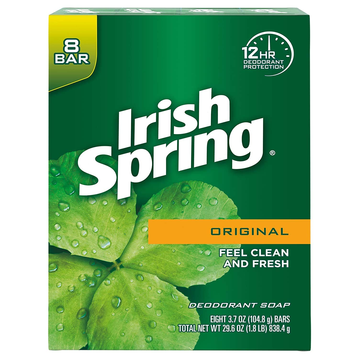 Irish Spring Original Deodorant Bar Soap – 8 Pack (113g per Bar)