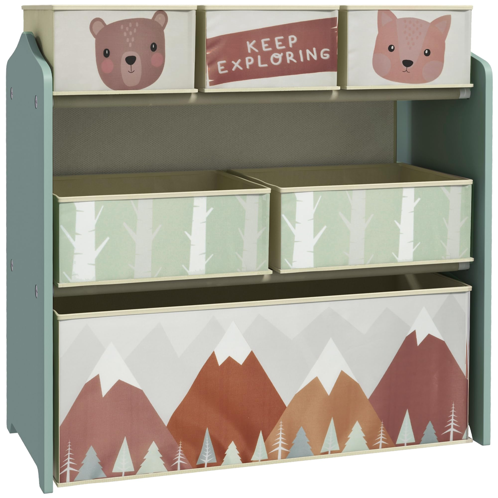 ZONEKIZ Kids Toy Storage Organiser | 6 Fabric Bins Unit - Green