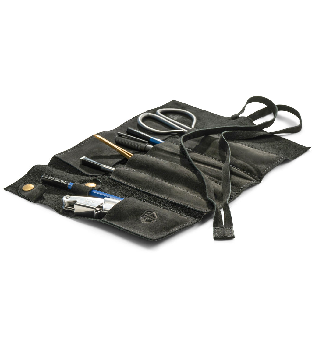 Angus Stoke Leather Roll Bag Black - Handmade Leather Case for Pens, Brushes and Accessories, 4 Compartments, Leonardo - image 3