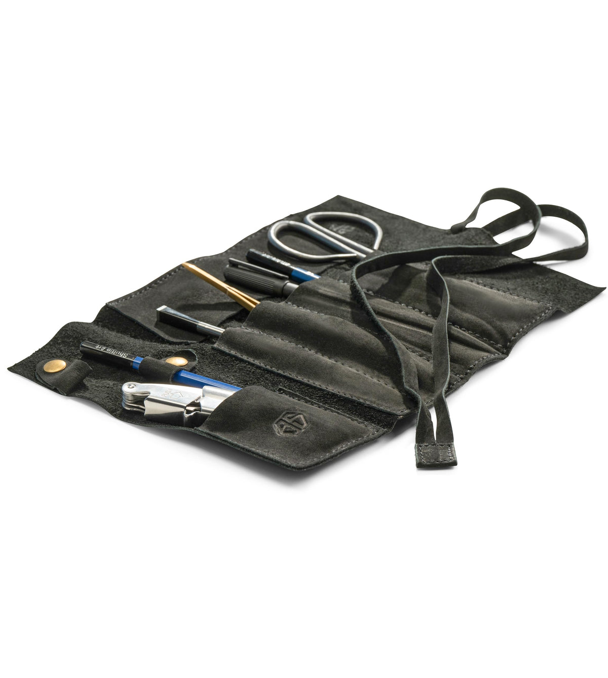 Angus Stoke Leather Roll Bag Black - Handmade Leather Case for Pens, Brushes and Accessories, 4 Compartments, Leonardo - image 3