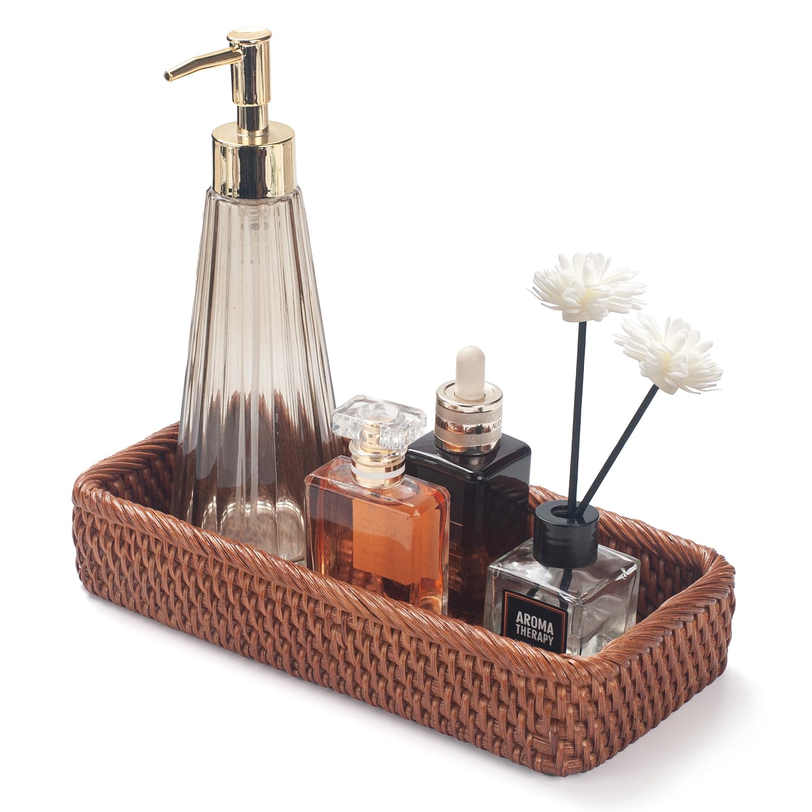 Jolof Store Rattan Bathroom Vanity Tray – Handwoven Toilet Tank Basket