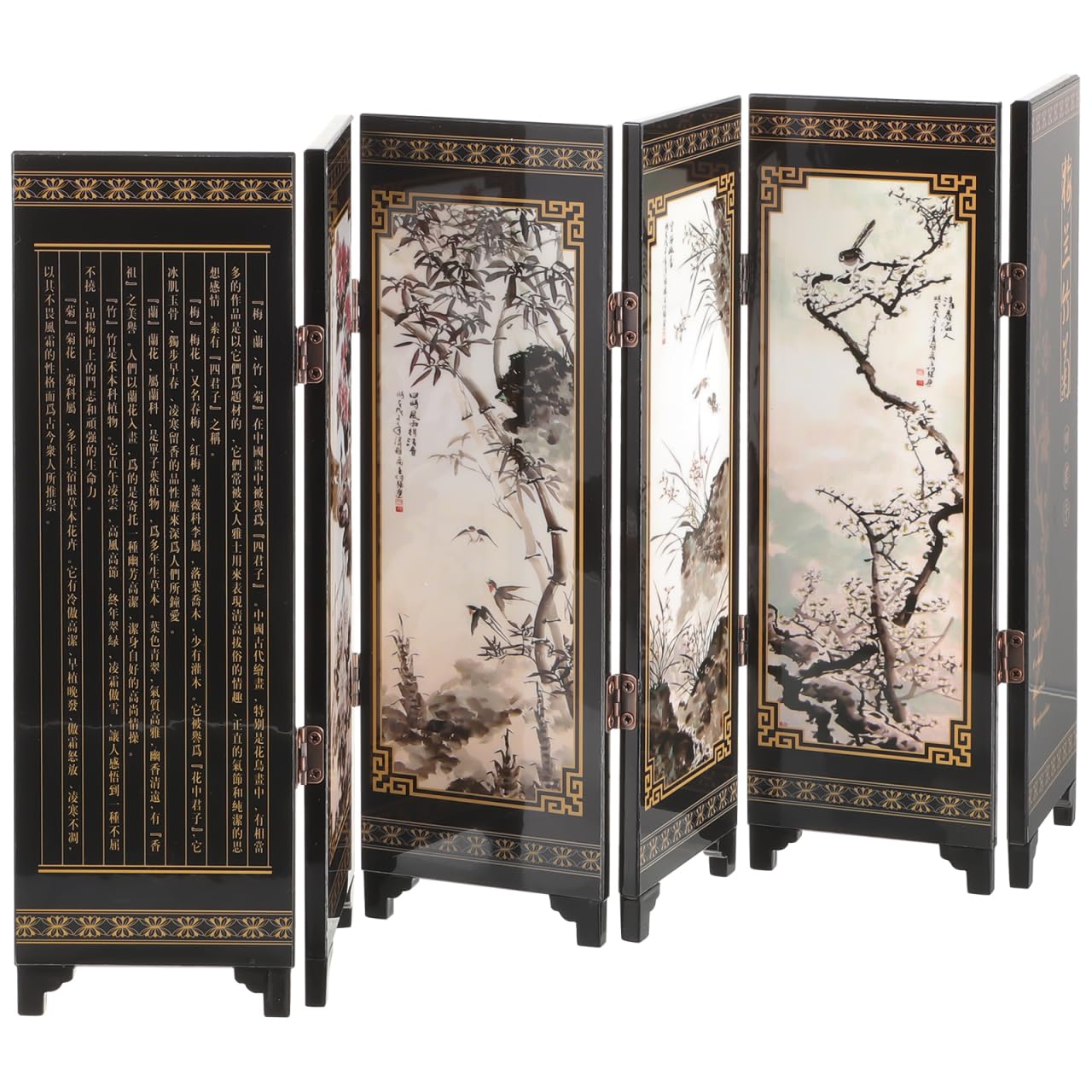 Cabilock Mini Lacquer Folding Screen – Chinese Plum Bamboo Room Divider
