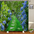 JIANGLANY Spring Scenery Shower Curtain | Blue Hydrangea Waterproof Fabric