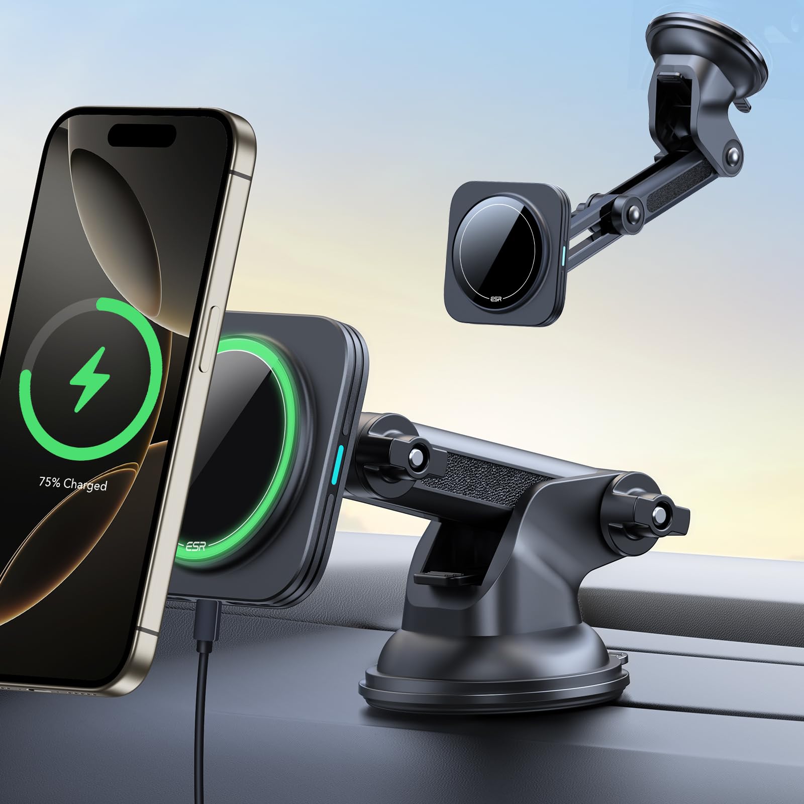 ESR 15W MagSafe Car Mount Charger | Magnetic Dashboard Phone Holder