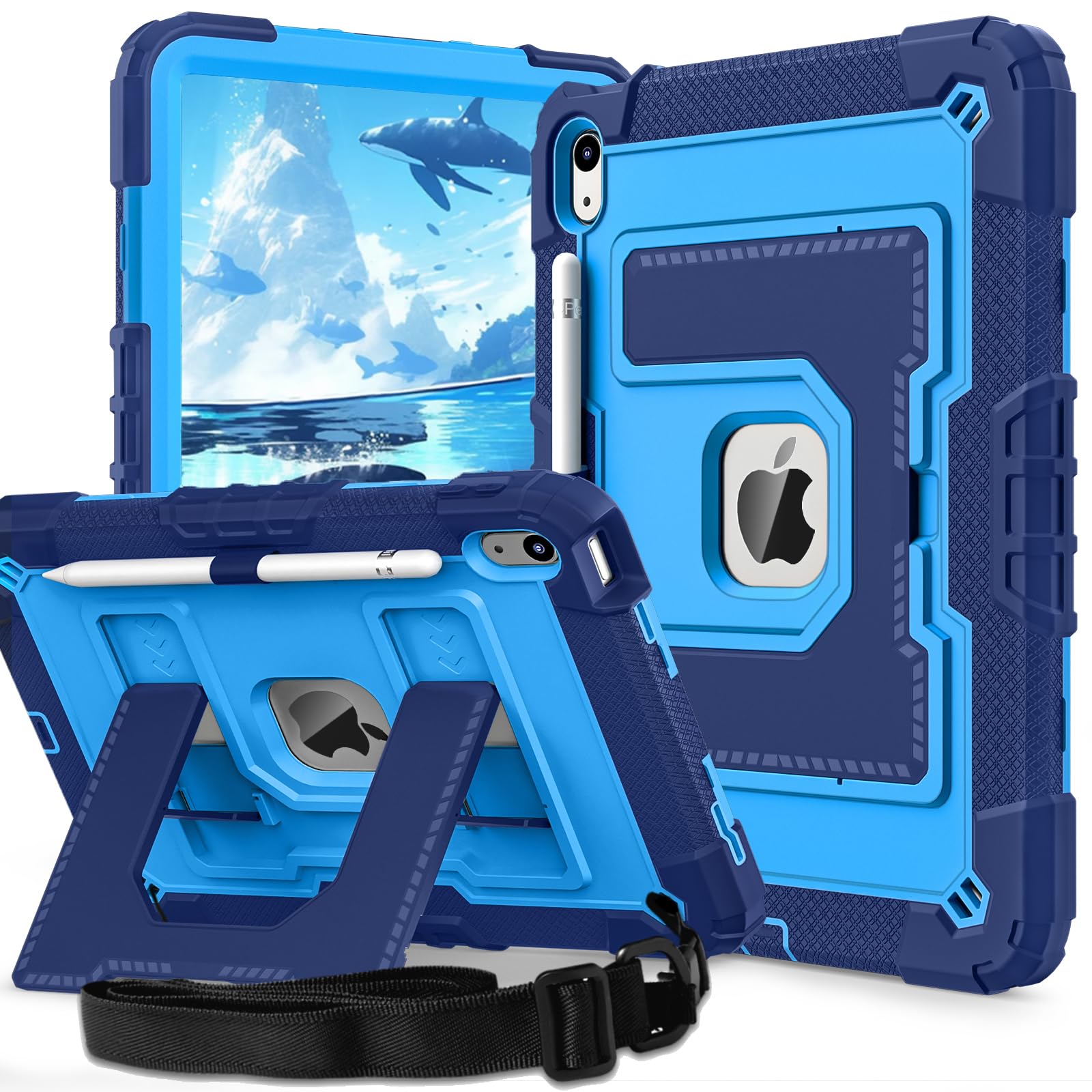 Ovenoe Rugged Shockproof Case for iPad 11th/10th Gen with Shoulder Strap