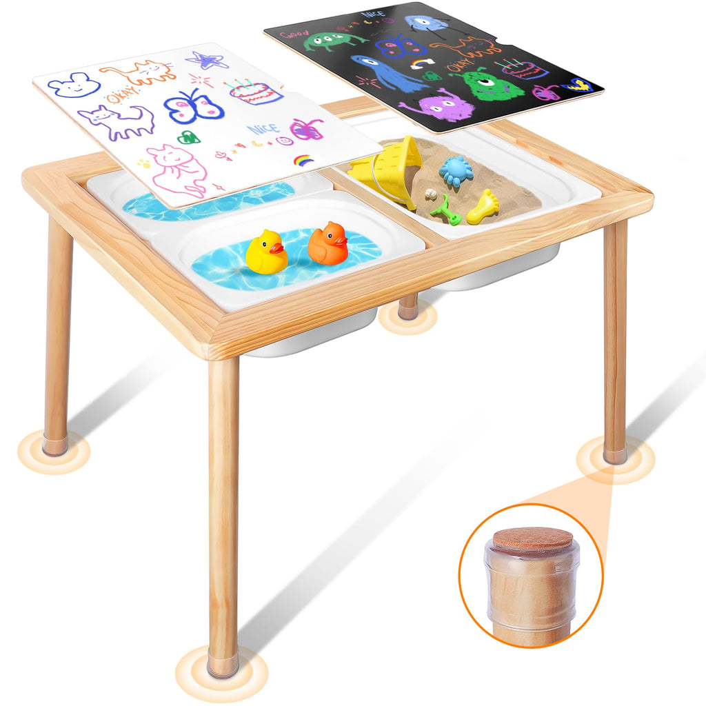 TERRASMUS Wooden Sensory Table | 3 Bins Activity Desk for Sand and Water