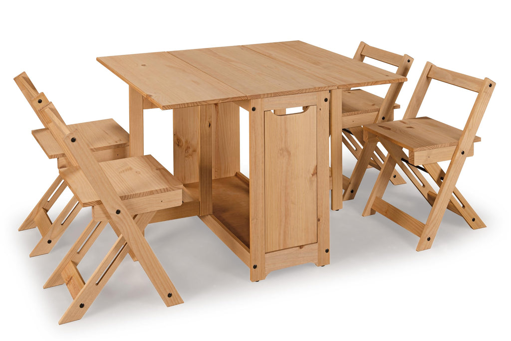 Mews Corona Butterfly Santos Dining Set 4 Seat Folding Drop Leaf Table with Chairs Solid Mexican Pine - image 2