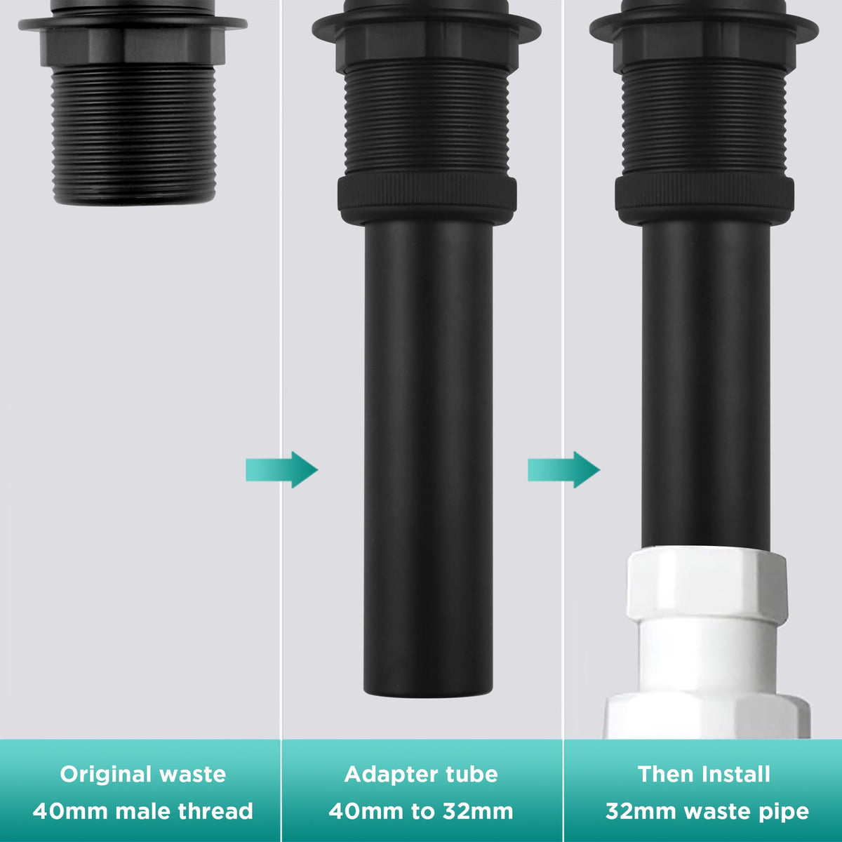 Waste Adapter Tube G1 1/4’’ 40mm to 32mm Matte Black - image 4