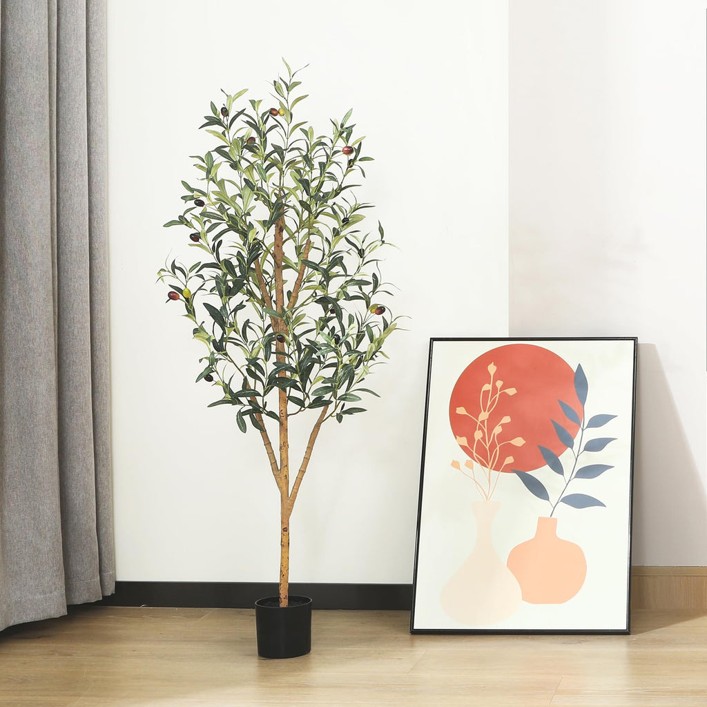 Fopamtri Artificial Olive Tree | 120cm Faux Silk Plant with Wood Trunk