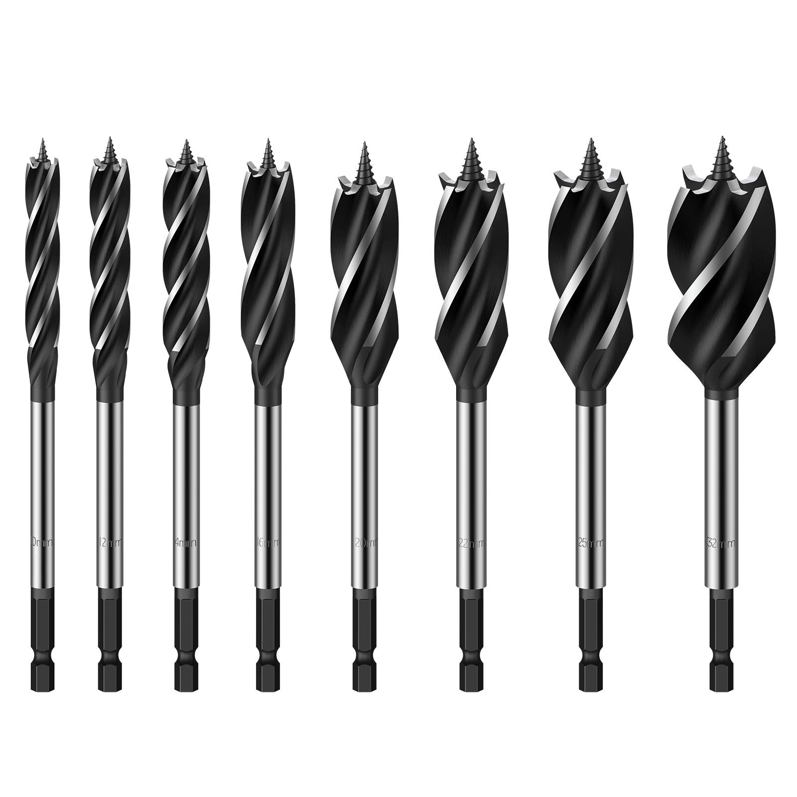 AMTOVL High-Carbon Steel Wood Auger Drill Bit Set - 8pcs Fast Cut