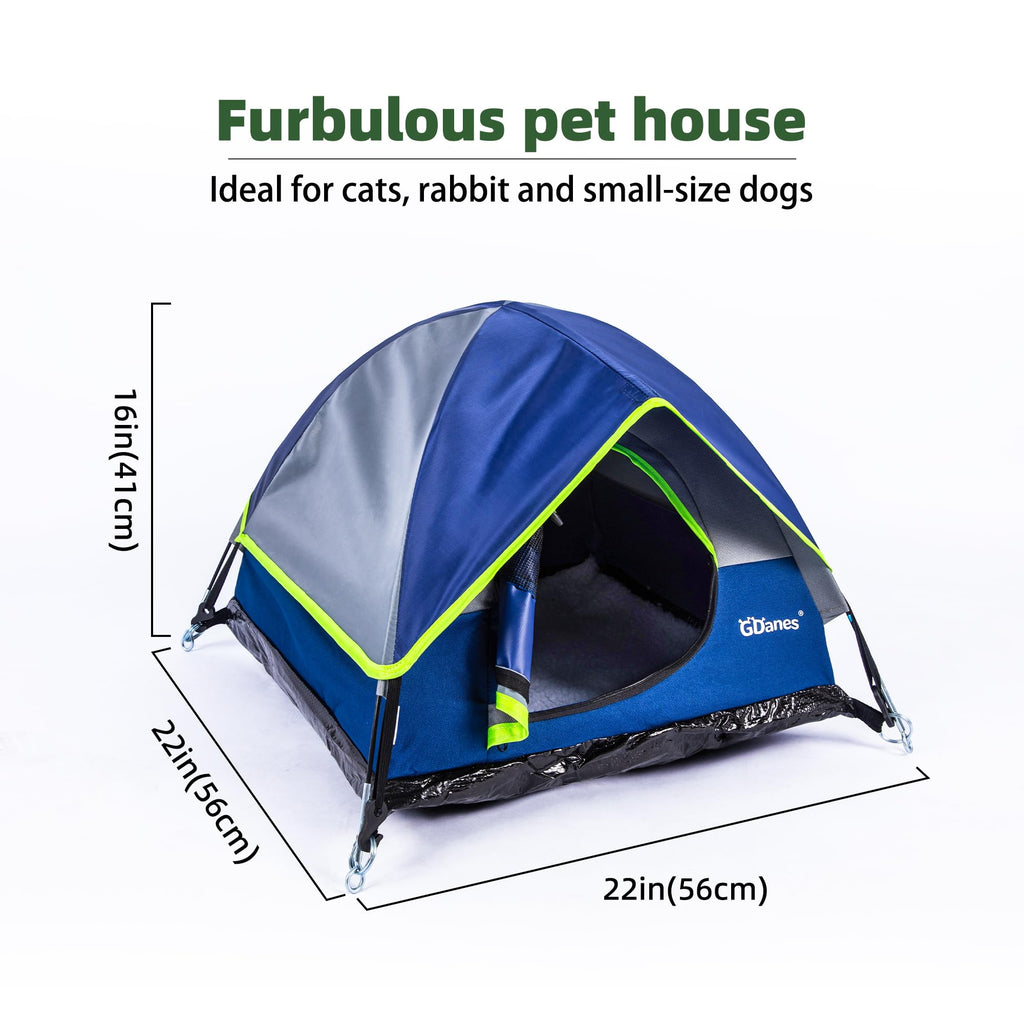 Blue Cat Tent – Large Indoor Outdoor Pet Cave Bed with Mat