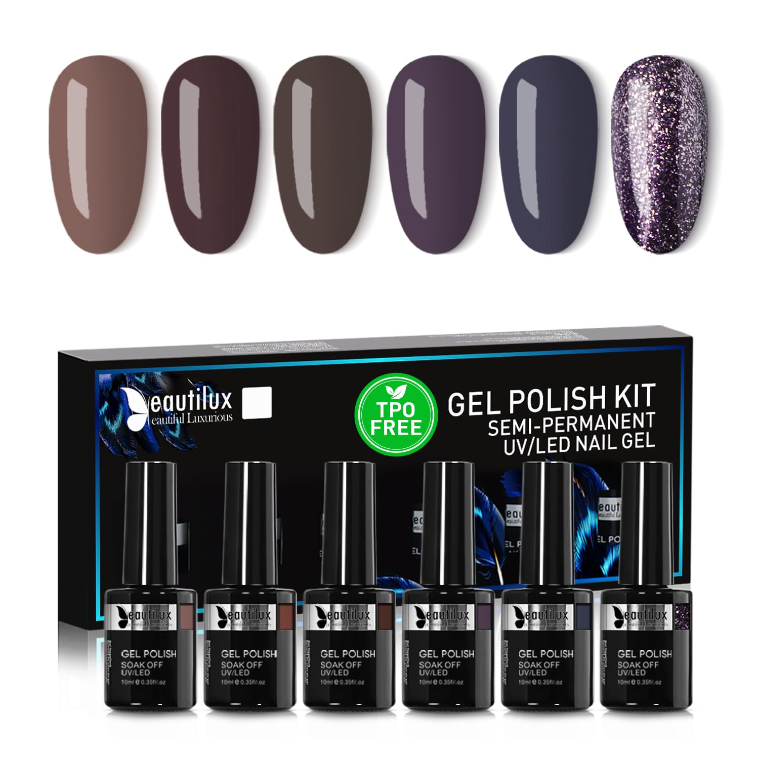 Beautilux HEMA & TPO Free Gel Polish – 6-Pack Long-Lasting Nail Kit