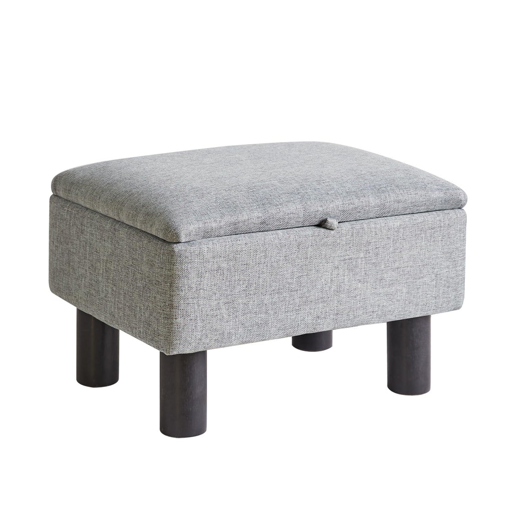 Aibiju Small Storage Ottoman – Linen Foot Stool with Wooden Legs, Blue Grey