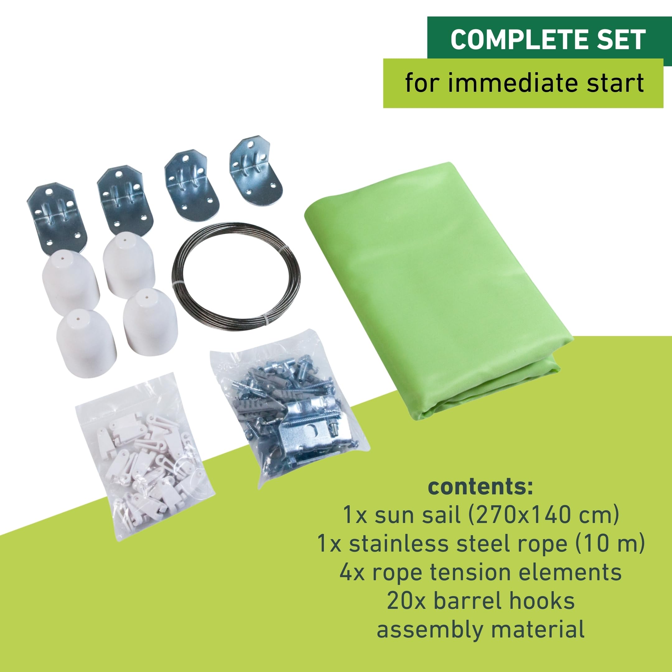 Windhager Rope-Pull Sun Sail Set – 270 x 140 cm Apple Green Awning
