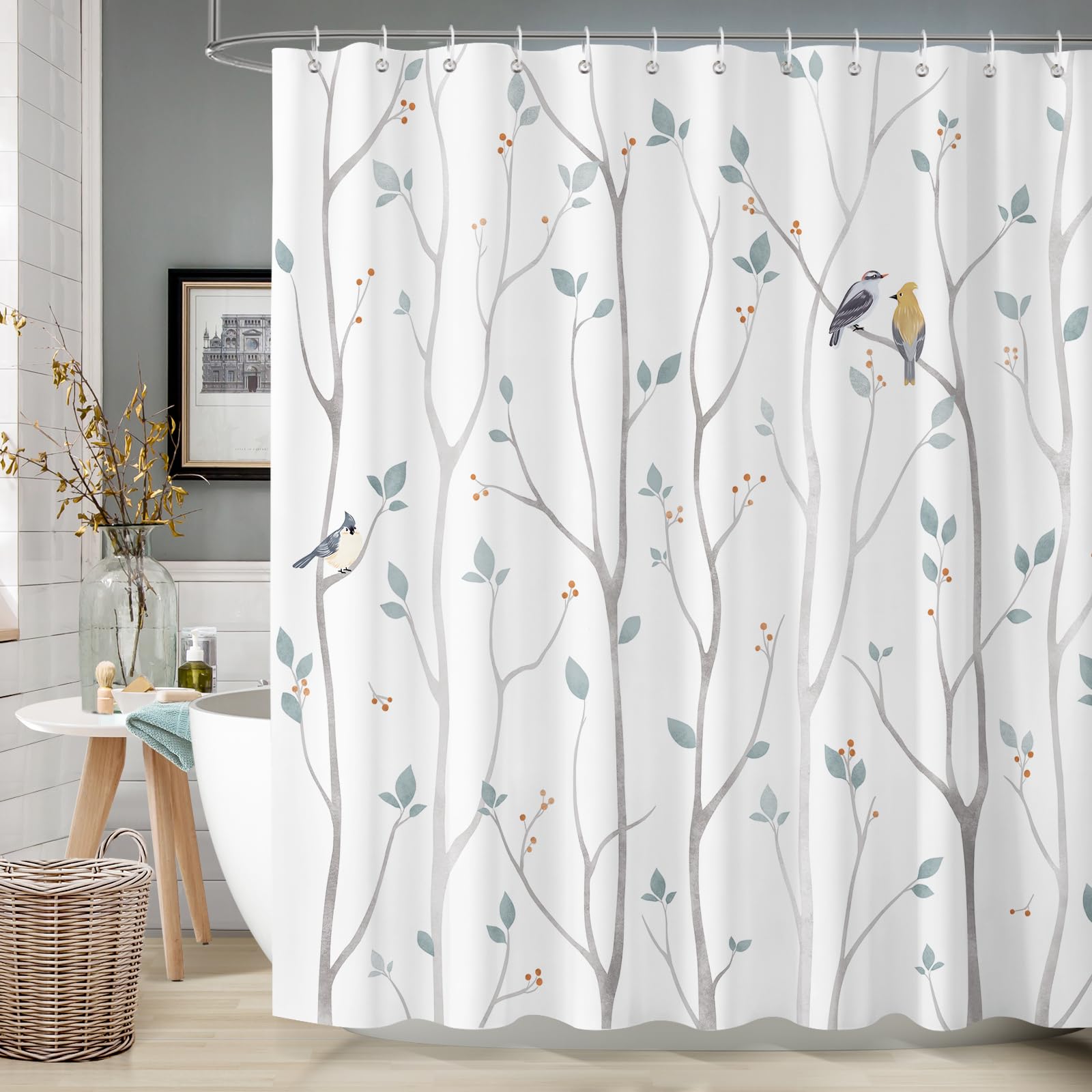 Dazzlewall Winter Forest Shower Curtain | Blue Grey Waterproof Fabric