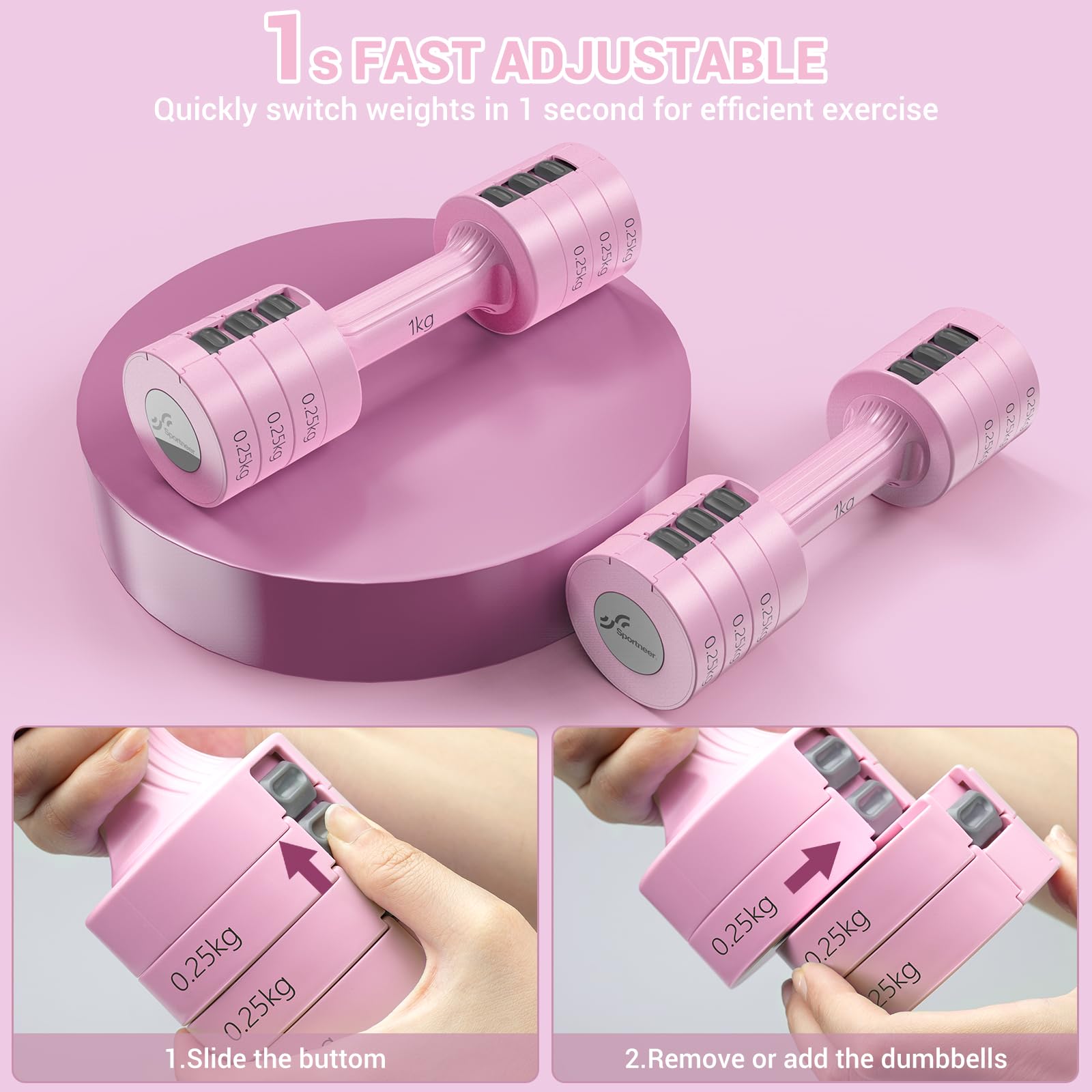 Sportneer Adjustable Dumbbells Set | 2kg-5kg Pair for Women | Sky Blue