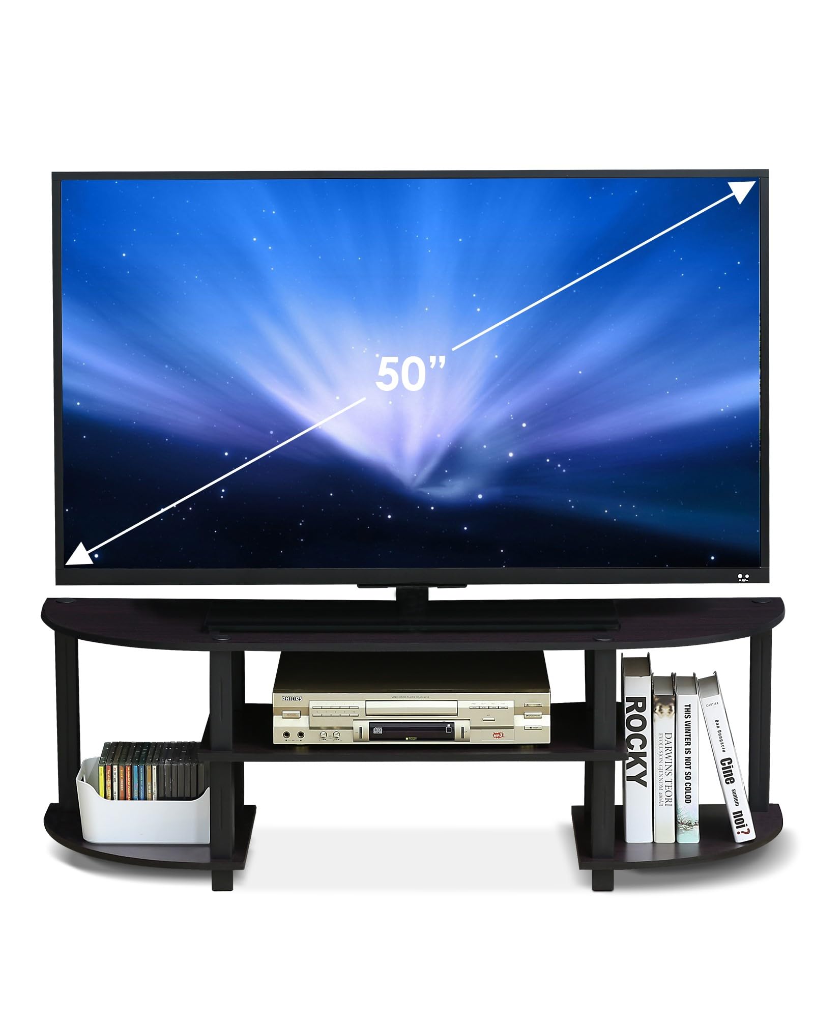 Furinno Turn-S-Tube TV Stand for 55 Inch TV - Dark Walnut Wood