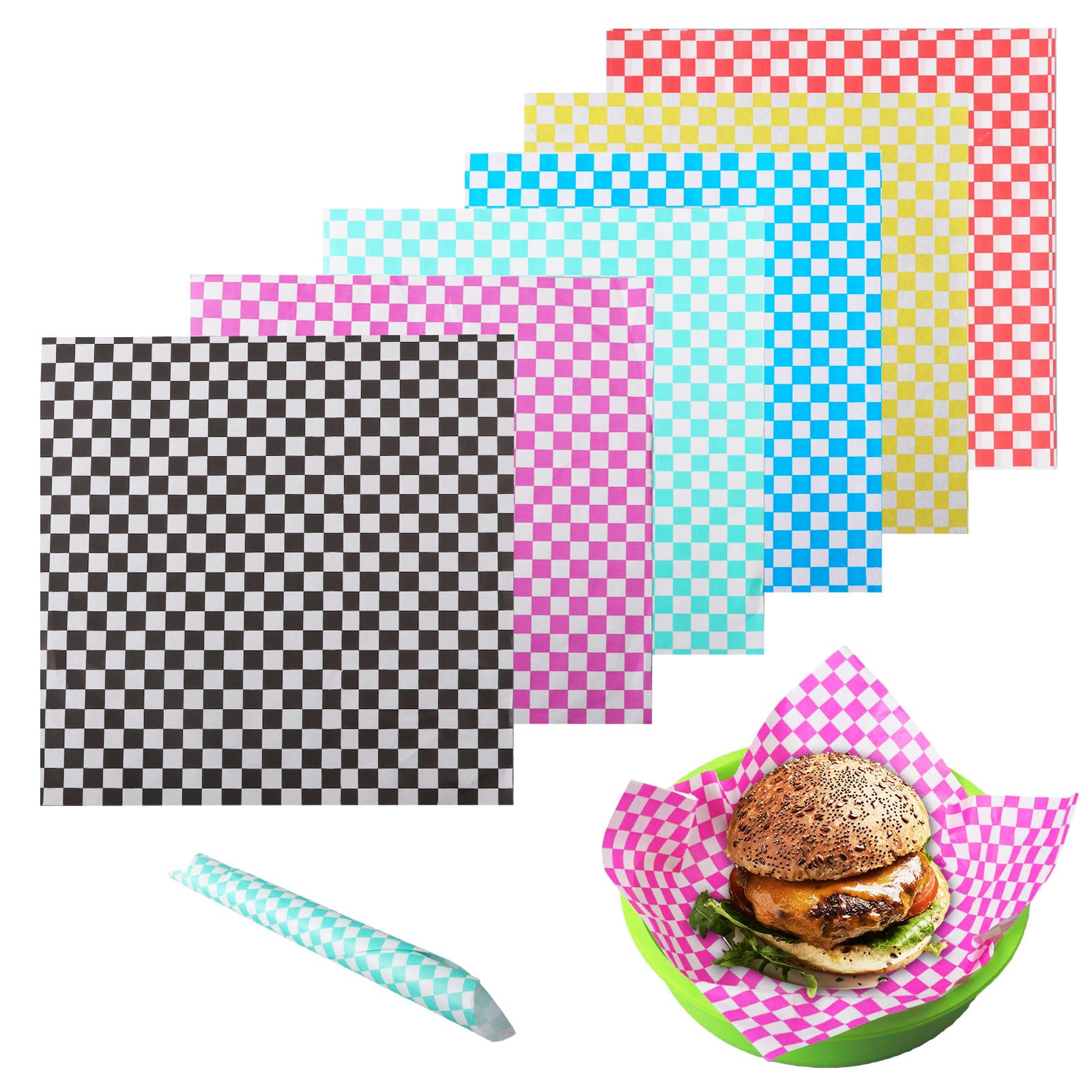 Tefola Greaseproof Sandwich Wrappers | 300 Checkered Wax Paper Sheets