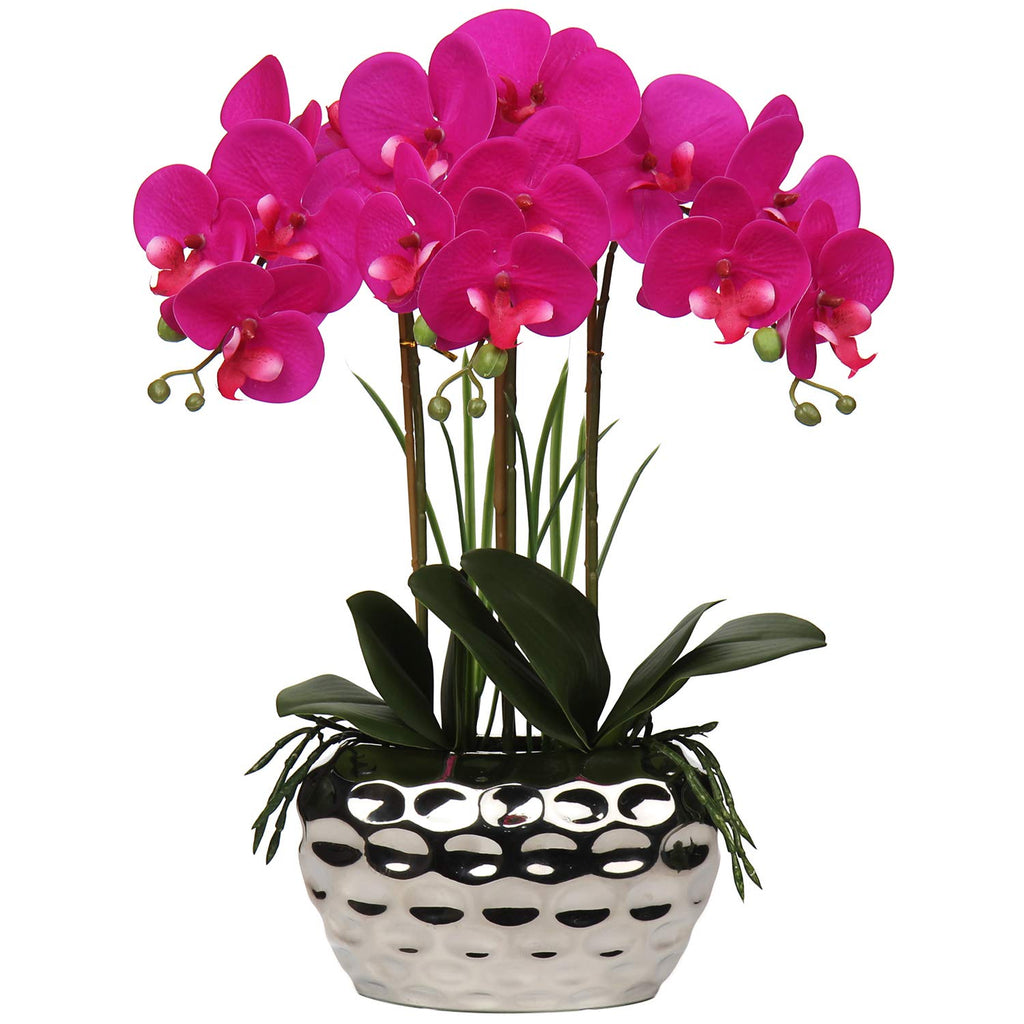 17" Real Touch Artificial Phalaenopsis Orchid in Silver Pot