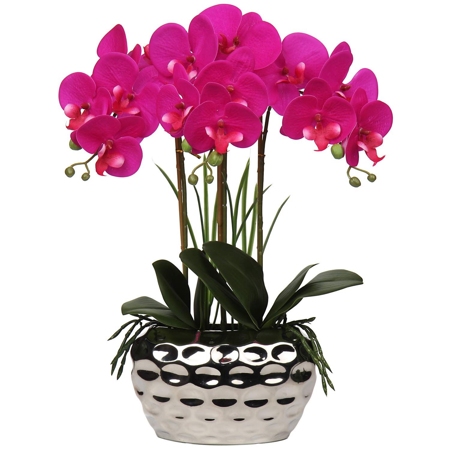 17" Real Touch Artificial Phalaenopsis Orchid in Silver Pot