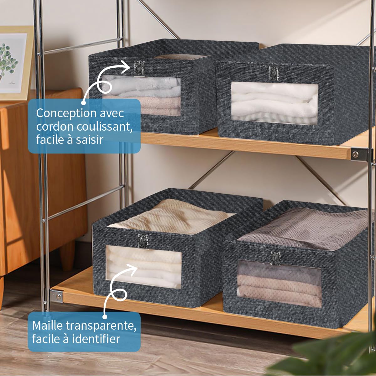 Niviy Clothes Storage Boxes 2 Pack, Foldable Fabric Wardrobe Organiser - image 4