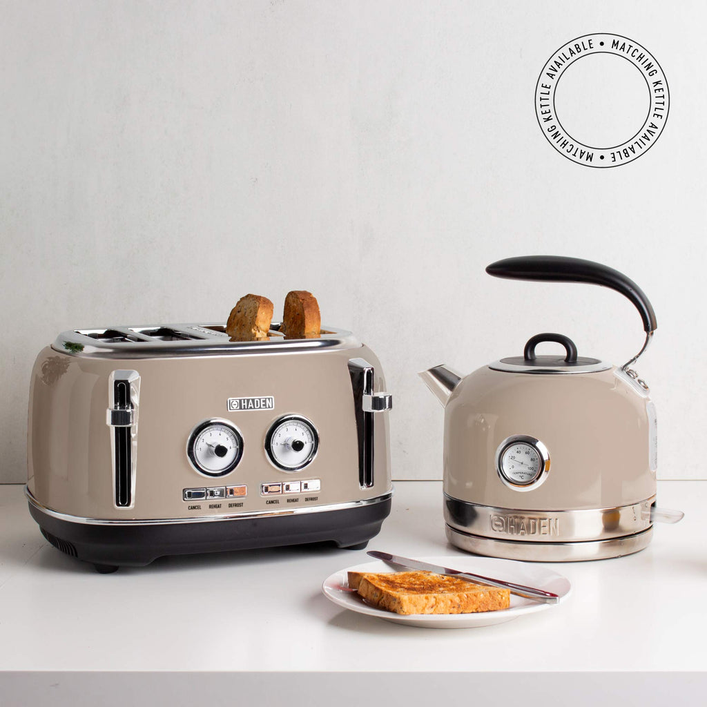 Haden Jersey 4 Slice Retro Toaster – Putty Stainless Steel Housing