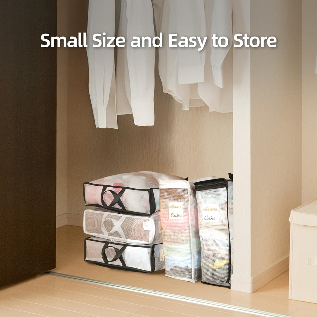 Vieshful 6 Pack Clear Storage Bags with Label, 40L Foldable PVC Mesh, Black - image 5