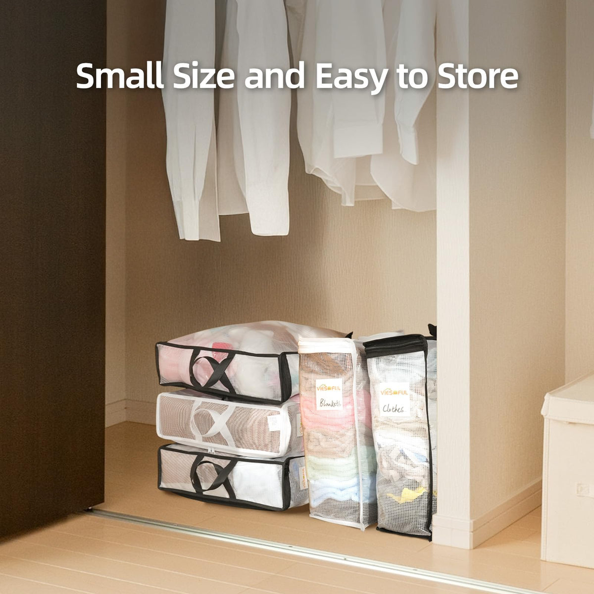 Vieshful 6 Pack Clear Storage Bags with Label, 40L Foldable PVC Mesh, Black - image 5