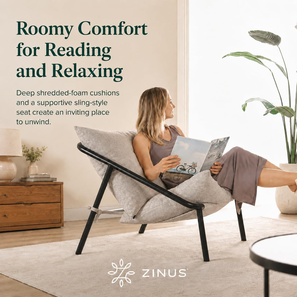 Zinus Ada Sling Accent Armchair, Oatmeal Beige, 78 x 78 x 69 cm - image 2