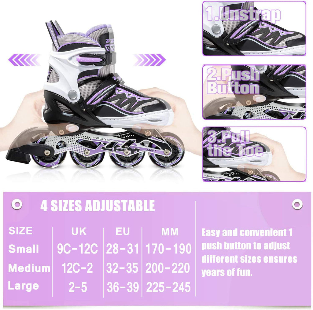 2pm Sports Adjustable Inline Skates | Light Up Wheels for Kids - Purple